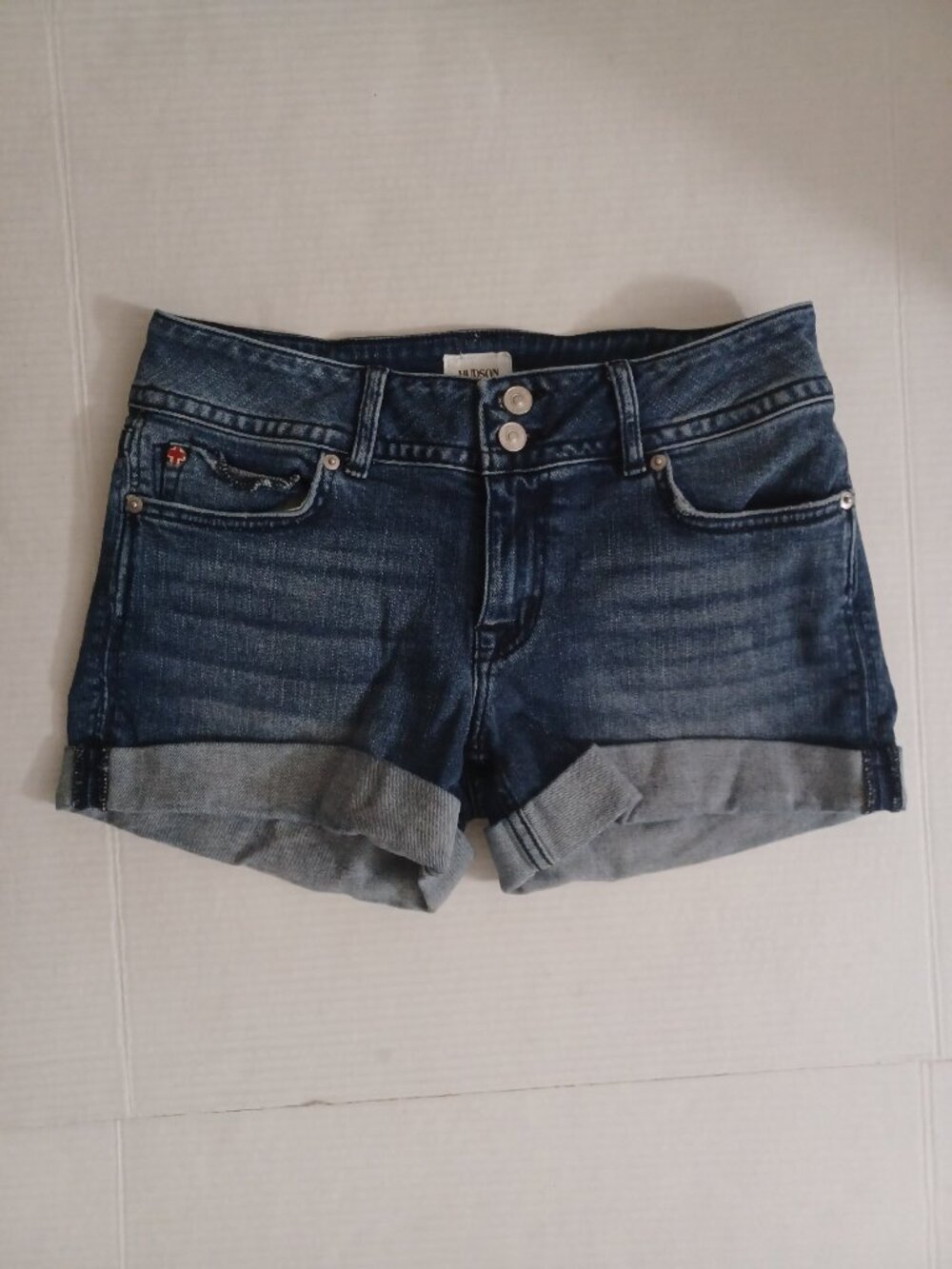 HUDSON RUBY MID THIGH JEAN SHORTS COTTON BLEND BLUE SIZE 29